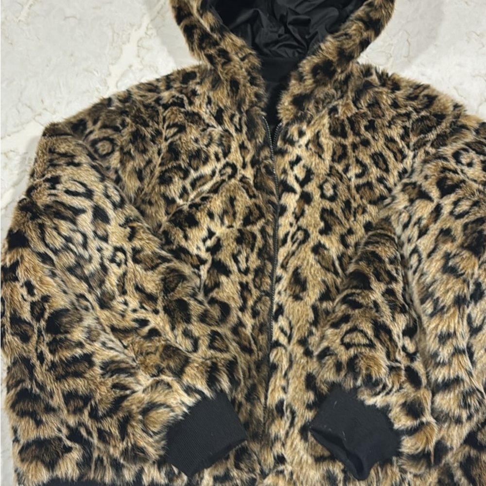 American Eagle Outfitters Animal Print Faux Fur Bomber Jacket
